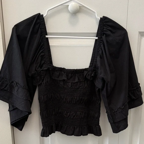 Smocked Square-Neck Puff Sleeve Top - Black Free People - Picture 3 of 6